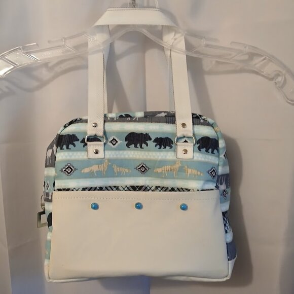 New Western Cowgirl Saddle Double handle Satchel Purse Shoulder Bag Cream Blue - Picture 4 of 9